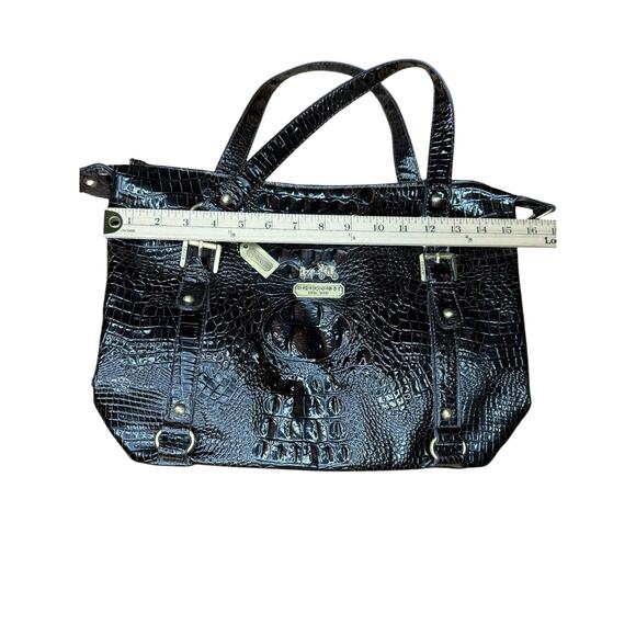 Coach 1941 Croc Embossed Patent Leather Tote Large Dark Brown Shoulder Bag - Picture 4 of 10